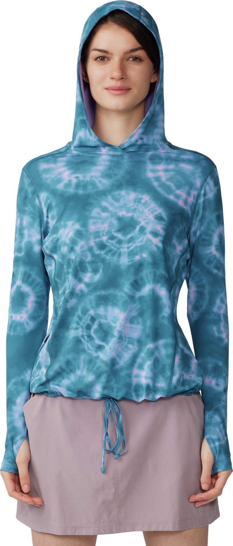 Crater Lake LS Hoody, Extended - Womens - Baltic Blue Spore Dye Print 1