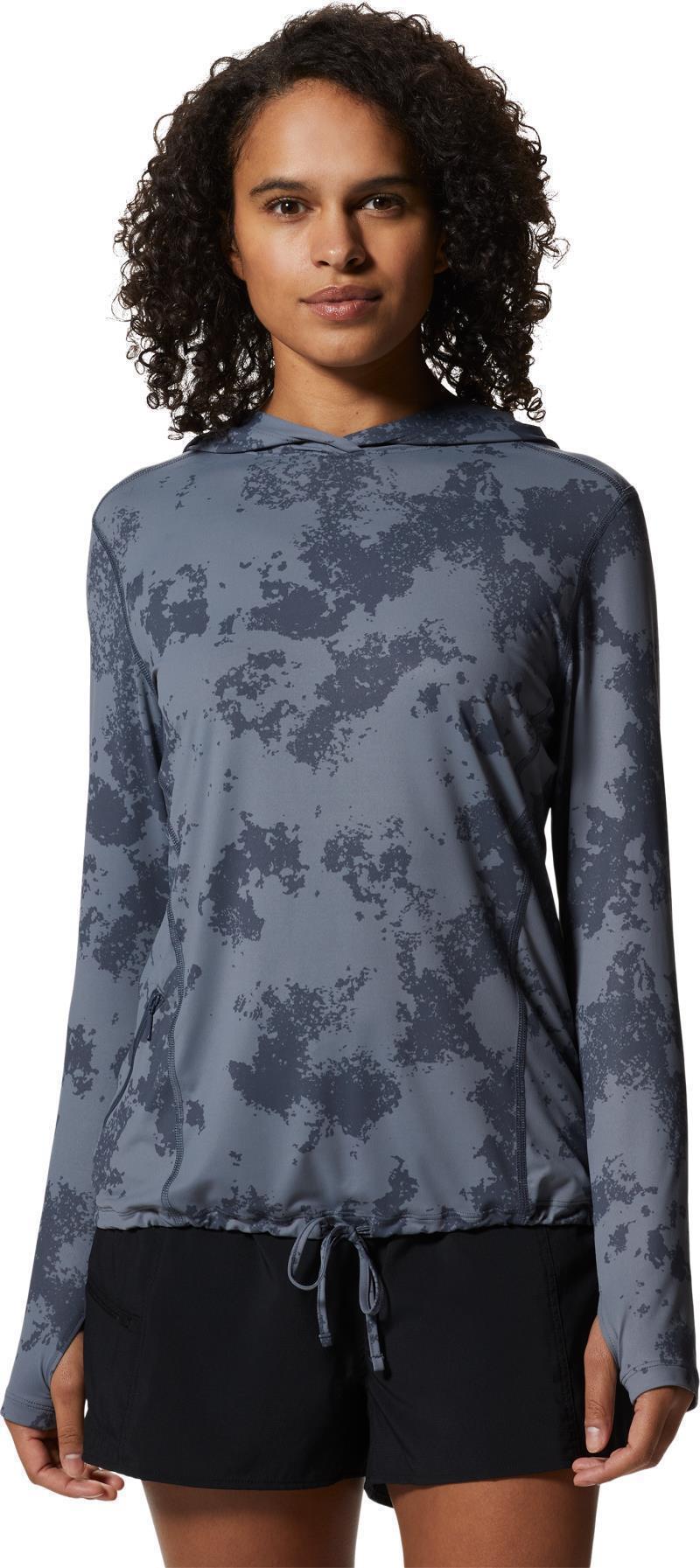 Crater Lake LS Hoody, Extended - Womens - Blue Slate Scattered Dye Print 1