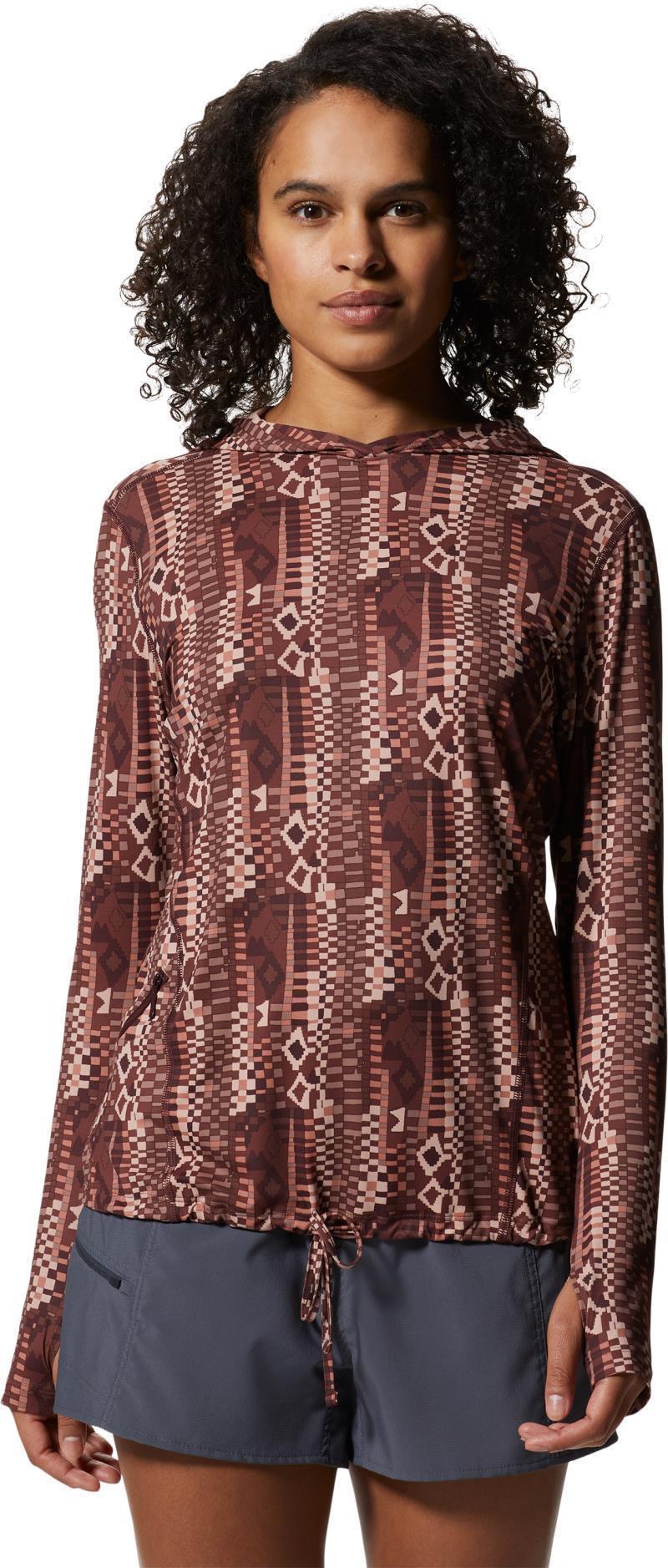 Crater Lake LS Hoody, Extended - Womens - Washed Raisin Geo Print 1