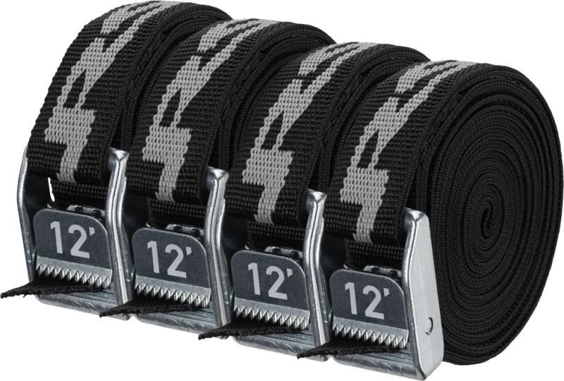 1" HD Tie-Down Straps, 12` - 4 Pack - stealth black 1
