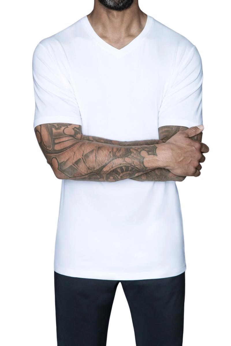 Drake Bamboo Cotton - Tall V-Neck Tee - Mens - white 1