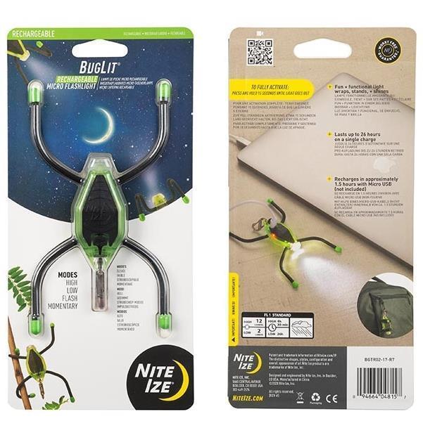 BugLit LED Rechargeable Flashlight - 12-Lumens - Lime / Black 2