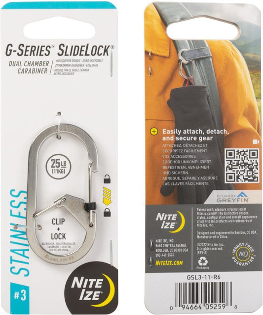 G-Series SlideLock #3 Dual Chamber Carabiner - Stainless Steel 1