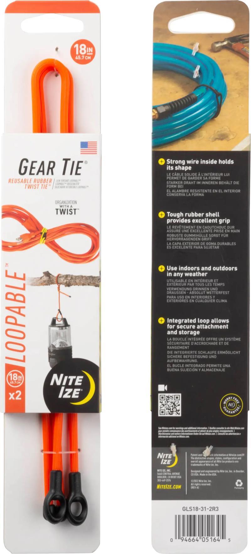 Gear Tie Loopable Twist Tie 18" - 2 Pack - bright orange 1