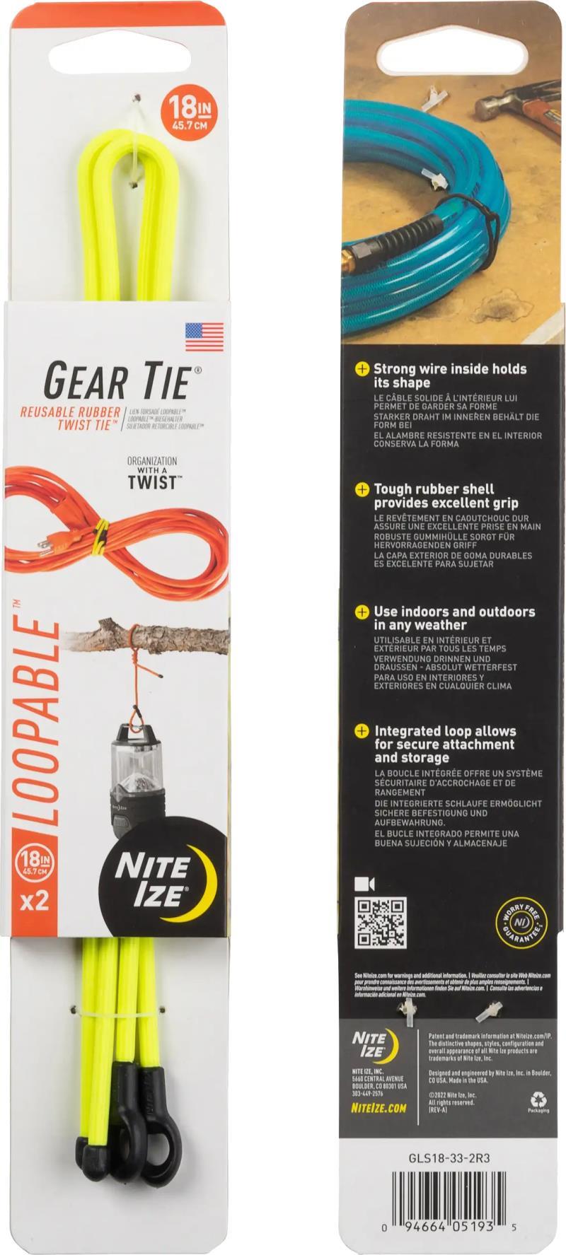 Gear Tie Loopable Twist Tie 18" - 2 Pack - neon yellow 1