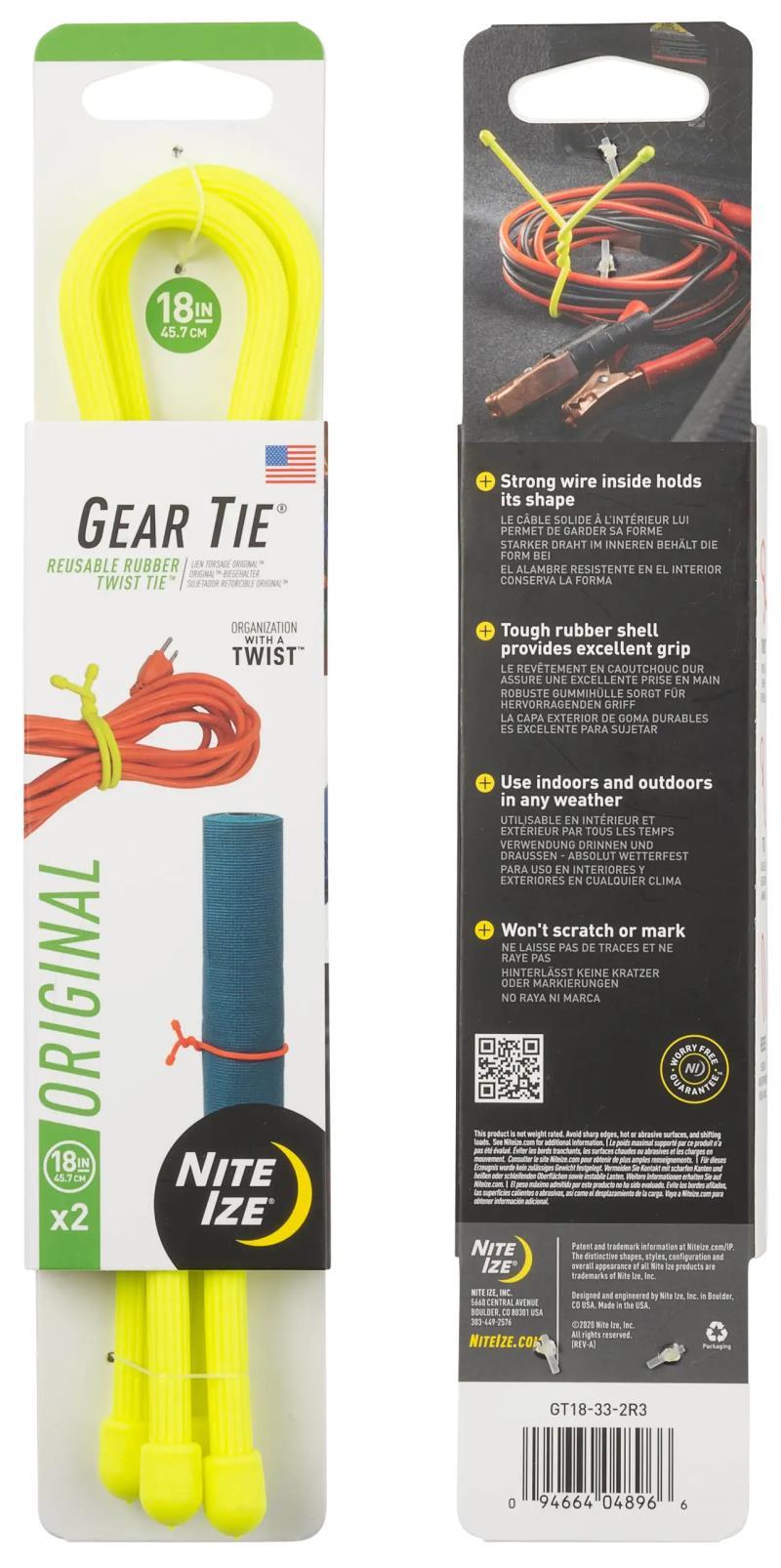 Gear Tie Reusable Rubber Twist Tie 18" - 2 Pack - Neon Yellow 1