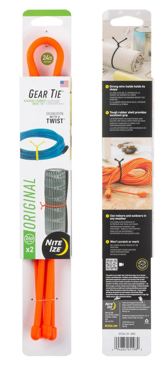 Gear Tie Reusable Rubber Twist Tie 24" - 2 Pack - Bright Orange 1