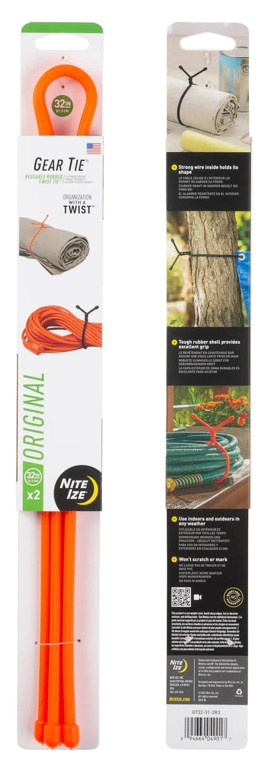 Gear Tie Reusable Rubber Twist Tie 32" - 2 Pack - Bright Orange 1