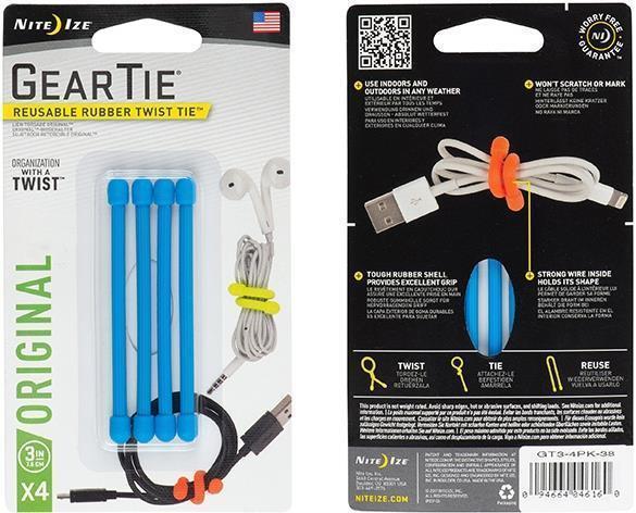 Gear Tie Reusable Rubber Twist Tie 3" - 4 Pack - Bright Blue 1
