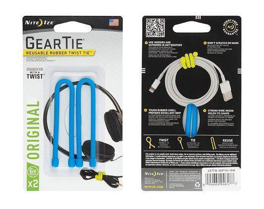 Gear Tie Reusable Rubber Twist Tie 6" - 2 Pack - Blue 1