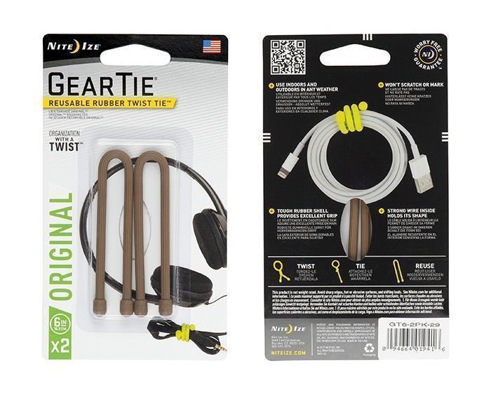 Gear Tie Reusable Rubber Twist Tie 6" - 2 Pack - Coyote 1