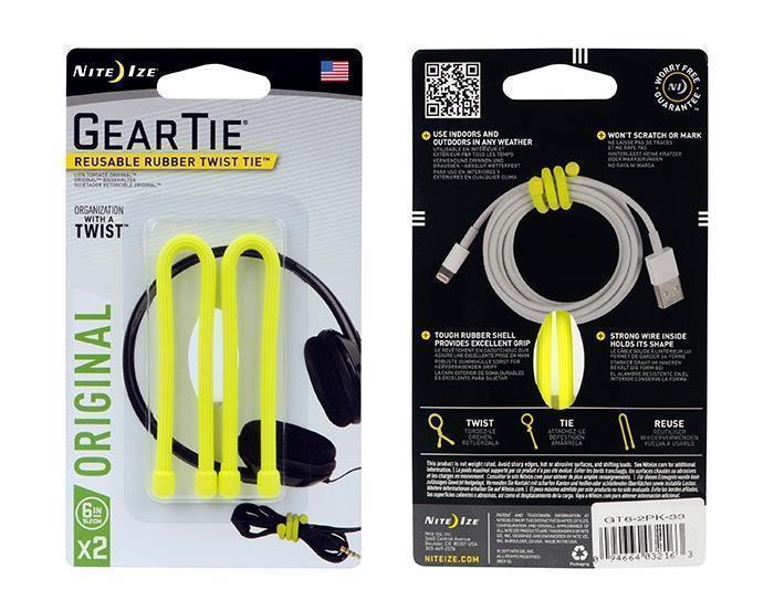 Gear Tie Reusable Rubber Twist Tie 6" - 2 Pack - Neon Yellow 1