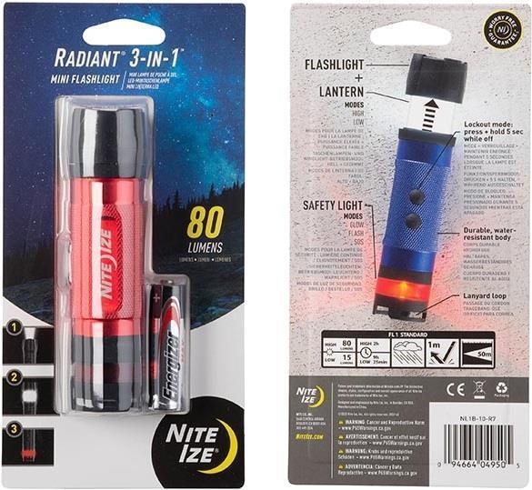 Radiant 3-in-1 Mini Flashlight - 80-Lumens - Red 2
