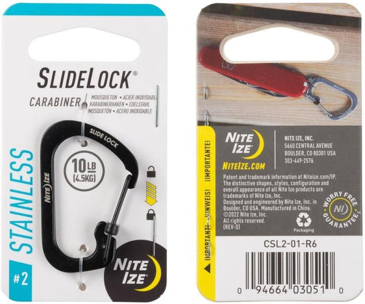 SlideLock Carabiner #2 - Stainless Steel - black 1