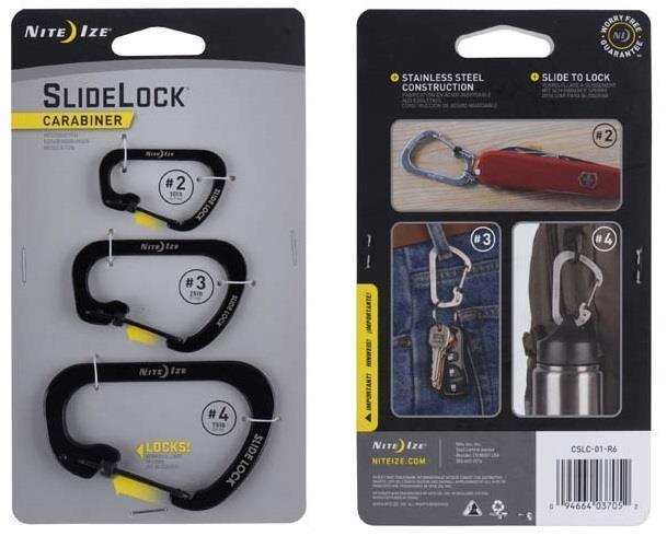 SlideLock Carabiner Combo - Stainless Steel - 3 Pack - Black 2