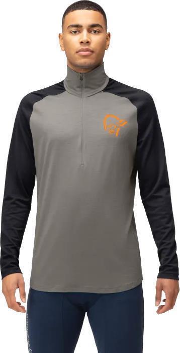 Norrona Pureull Zip Neck - Mens - Castor Grey / Caviar Melange 1