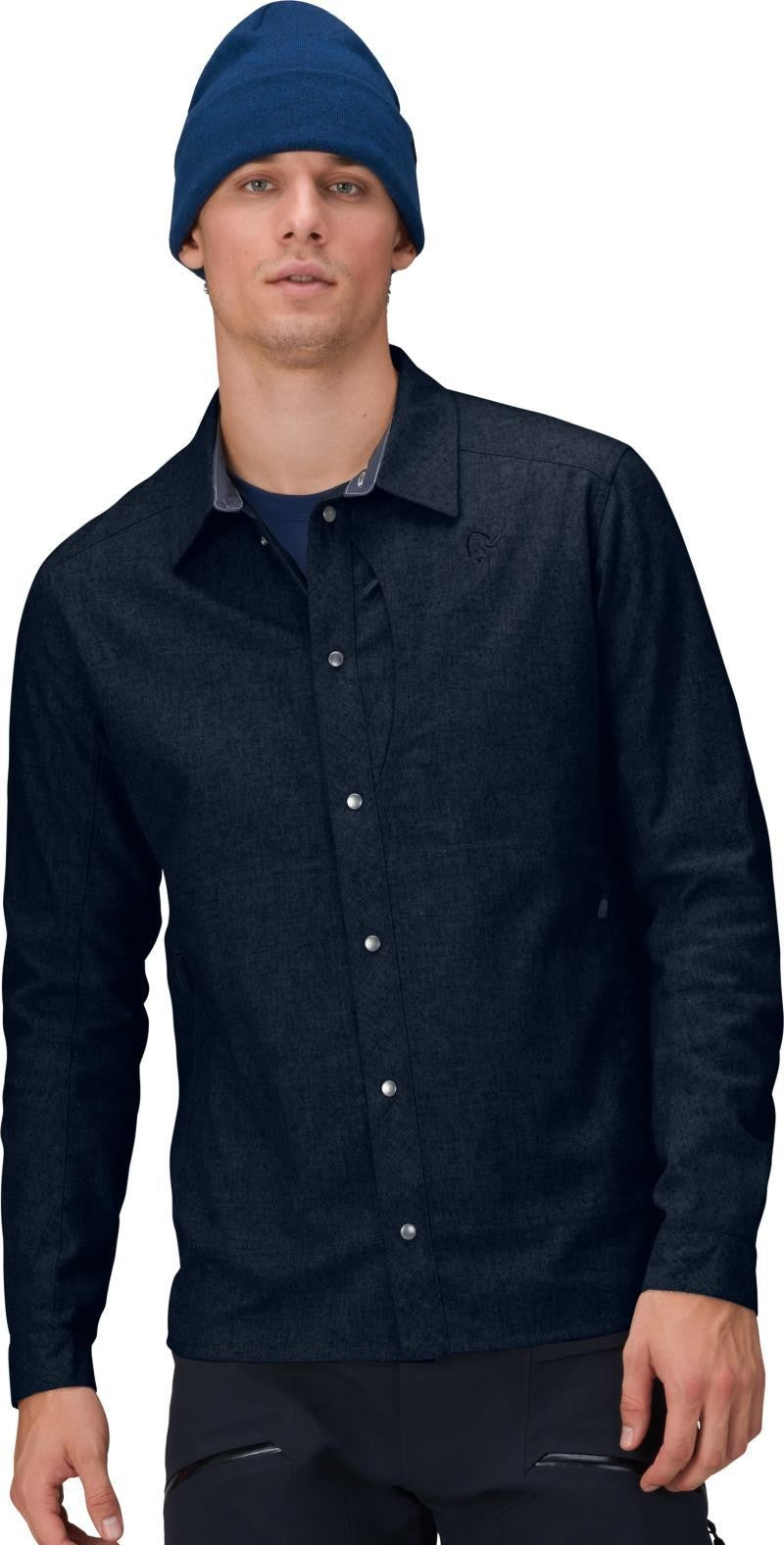 Tamok Wool Plain Shirt - Mens - indigo night melange 1