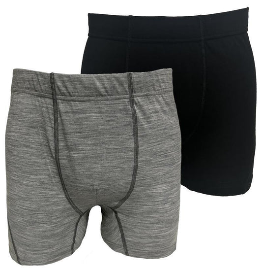 100% Merino, Boxers, 160gm, 5" Inseam - Mens - Assorted Color 2-Pack - Black / Grey 1