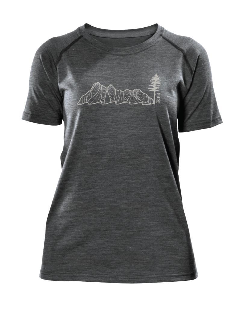 100% Merino, Cross Chest Tree, SS T-Shirt 160gm - Womens - Charcoal 1