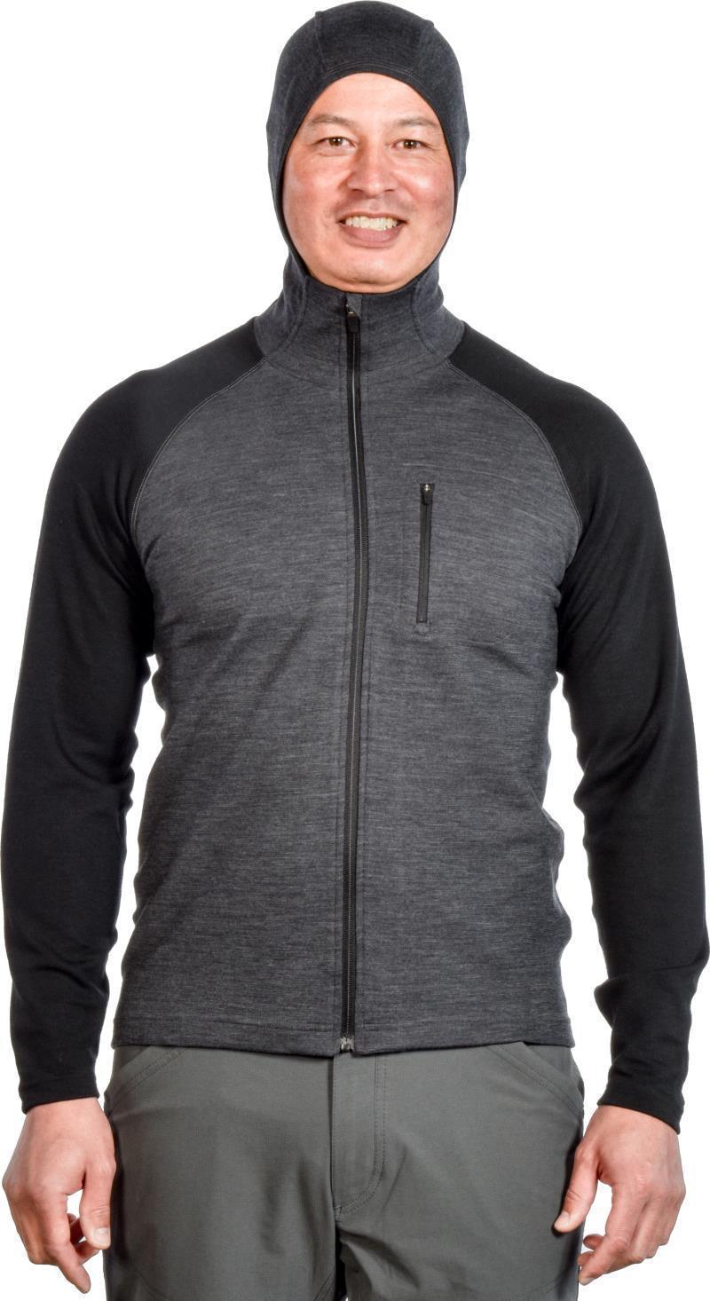 100% Merino. Full Zip Hoody, 260gm - Mens - Charcoal / Black 2