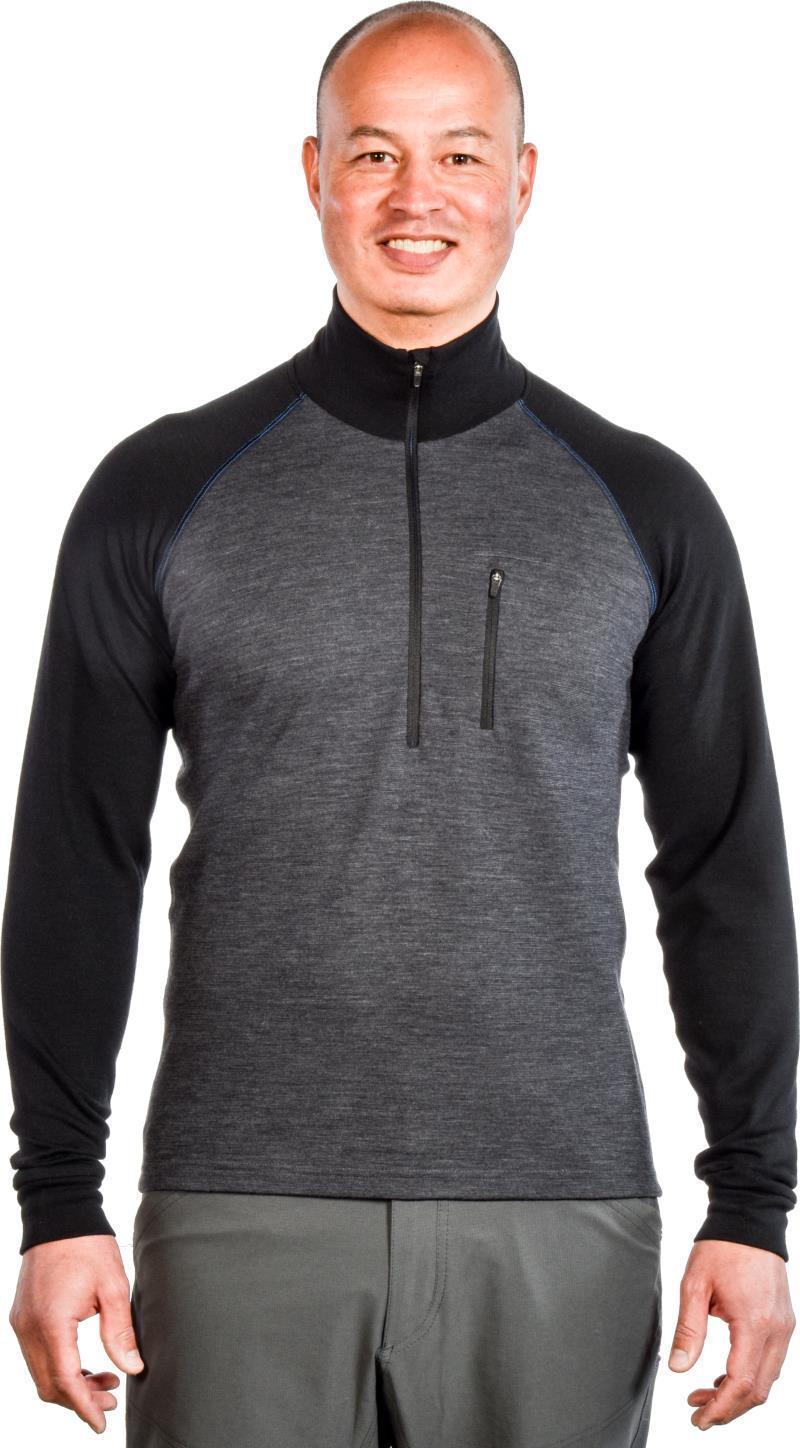 100% Merino, Half Zip Collar, 260gm - Mens - Charcoal / Black 1