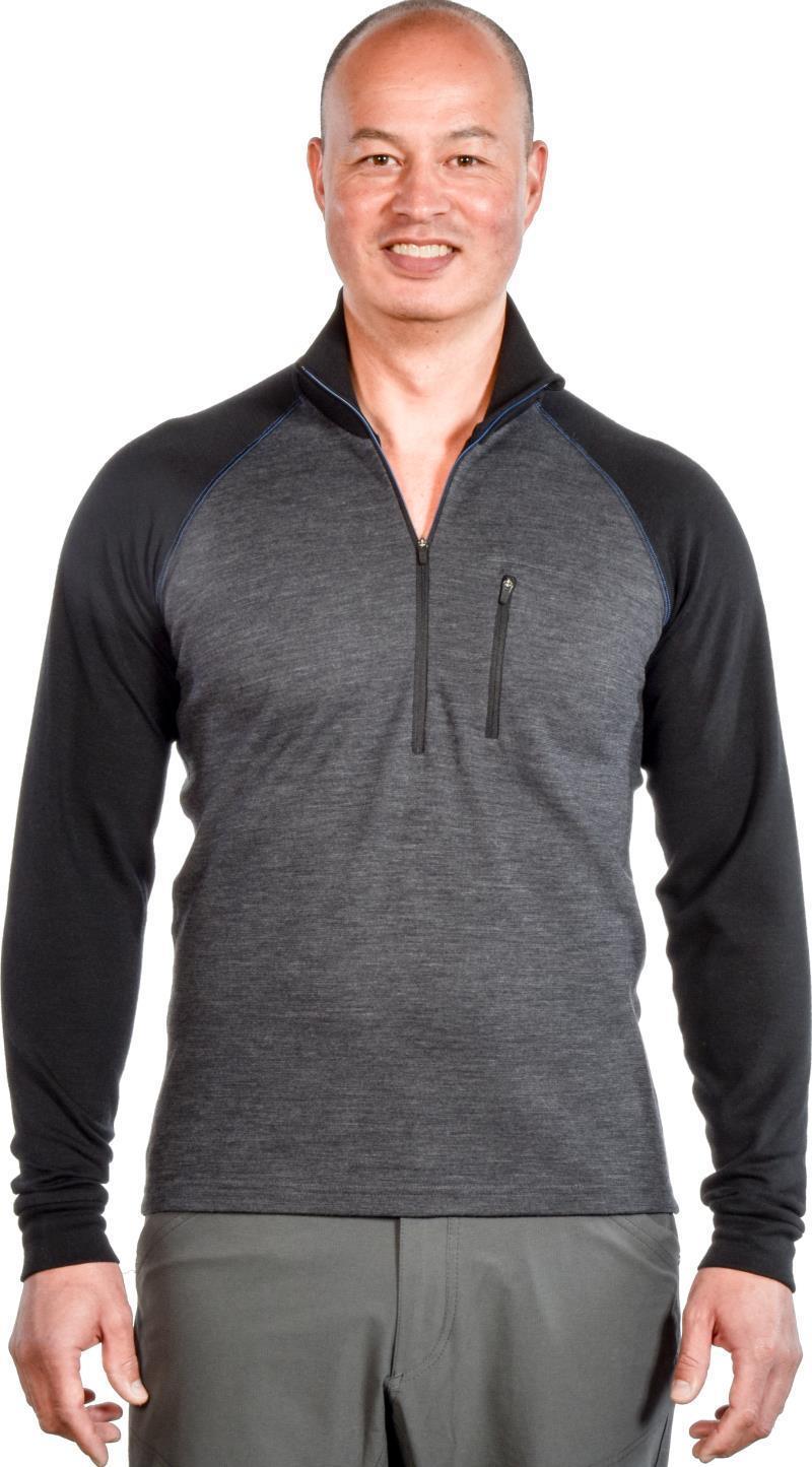 100% Merino, Half Zip Collar, 260gm - Mens - Charcoal / Black 2
