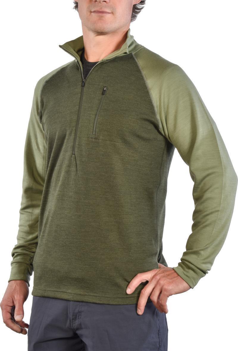 100% Merino, Half Zip Collar, 260gm - Mens - Dark Olive / Sage 1