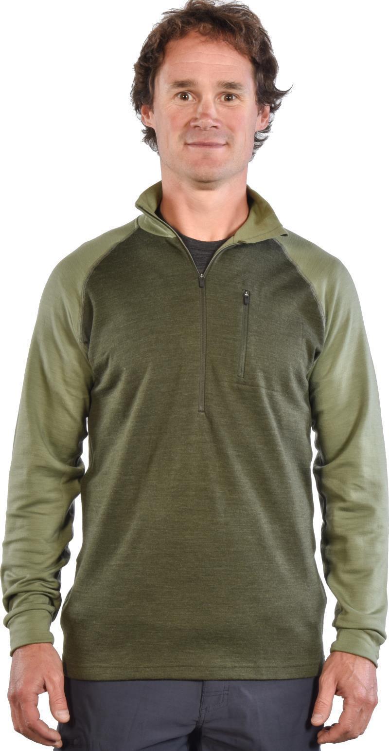 100% Merino, Half Zip Collar, 260gm - Mens - Dark Olive / Sage 2