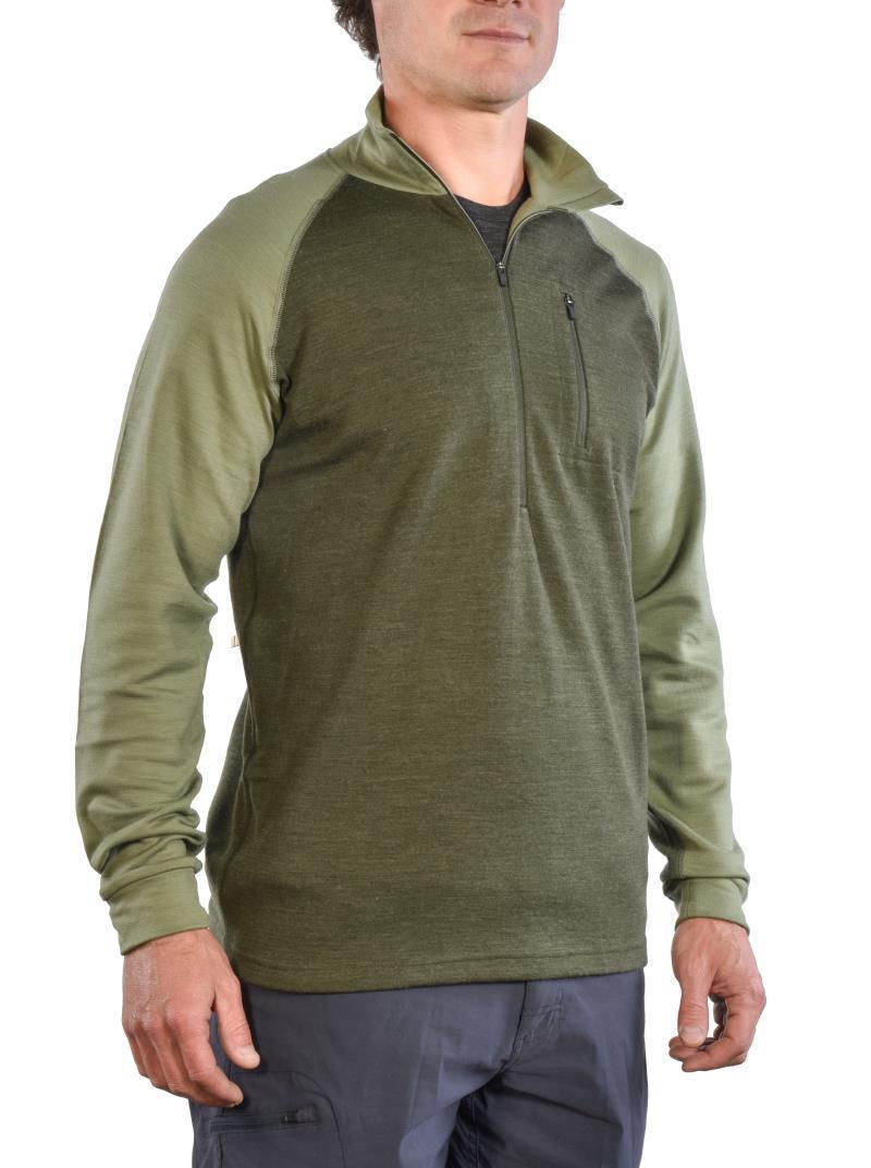 100% Merino, Half Zip Collar, 260gm - Mens - Dark Olive / Sage 3