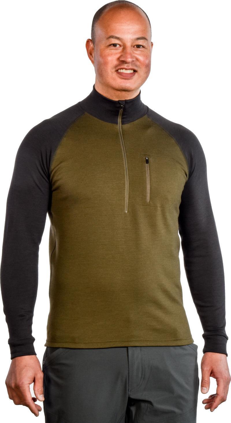 100% Merino, Half Zip Collar, 260gm - Mens - Olive / Coal 1