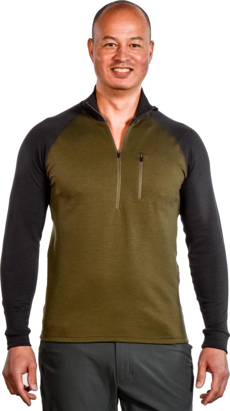 100% Merino, Half Zip Collar, 260gm - Mens - Olive / Coal 2