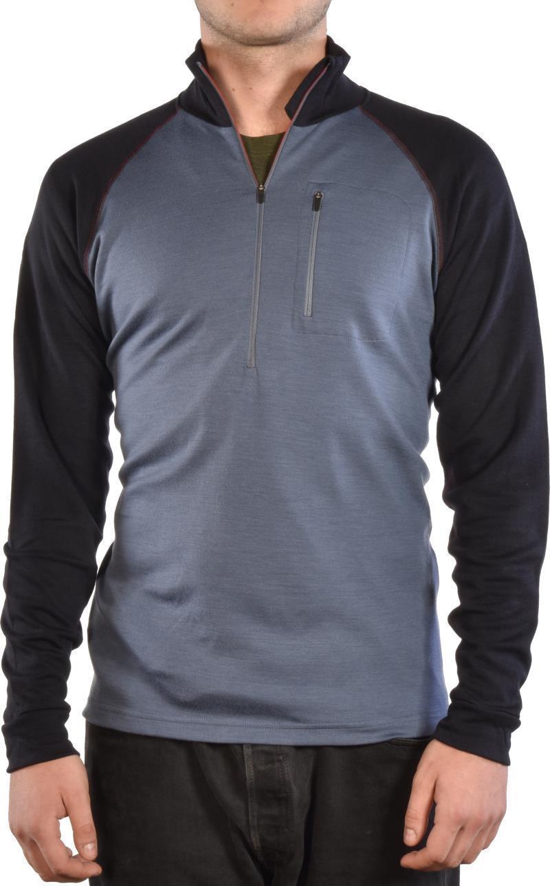 100% Merino, Half Zip Collar, 260gm - Mens - Smoke Blue / Navy 1
