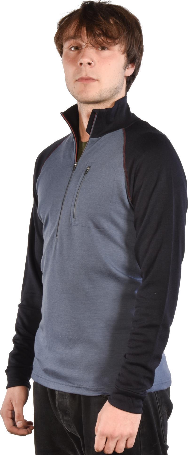 100% Merino, Half Zip Collar, 260gm - Mens - Smoke Blue / Navy 2
