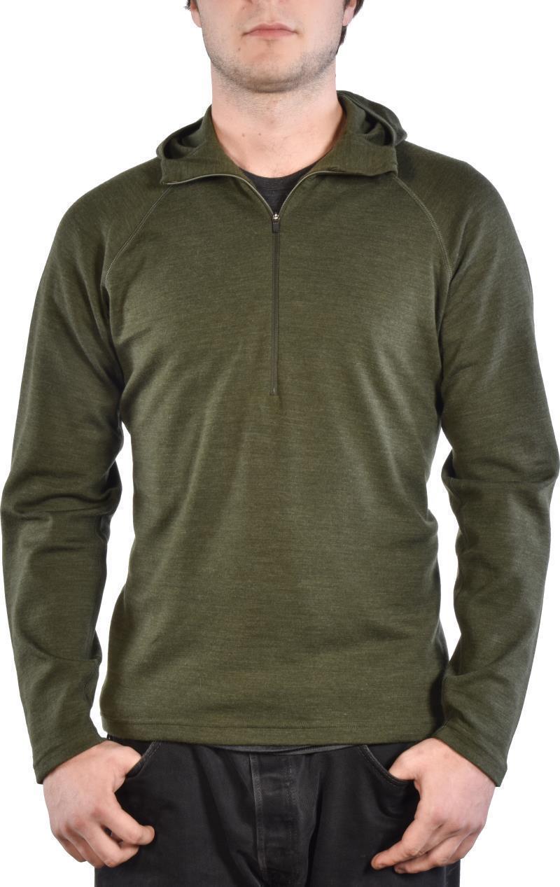 100% Merino, Half Zip Hoody, 260gm - Mens - Dark Olive 1