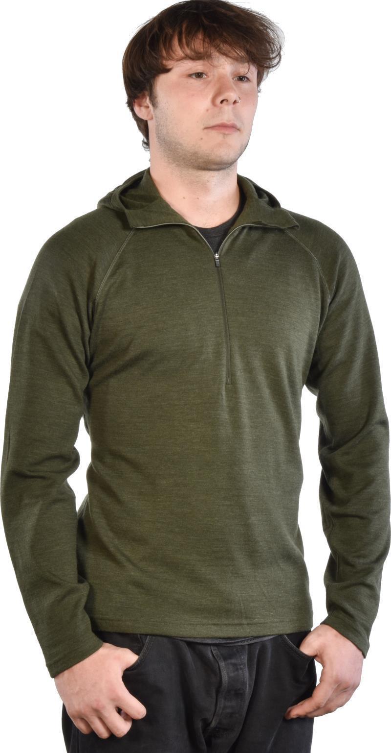 100% Merino, Half Zip Hoody, 260gm - Mens - Dark Olive 2