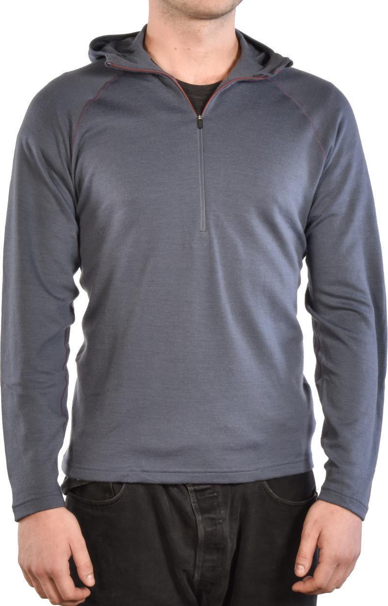 100% Merino, Half Zip Hoody, 260gm - Mens - Smoke Blue 1