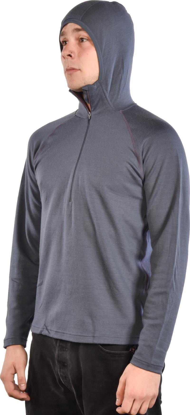 100% Merino, Half Zip Hoody, 260gm - Mens - Smoke Blue 2