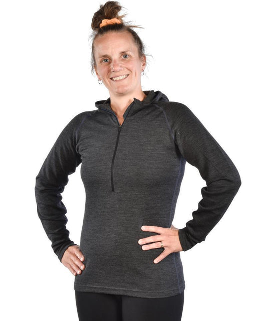 100% Merino, Half Zip Hoody, 260gm - Womens - Charcoal 1