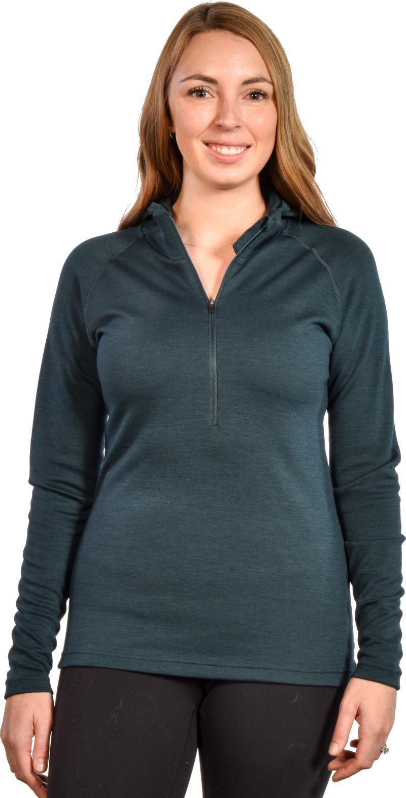 100% Merino, Half Zip Hoody, 260gm - Womens - Deep Teal 1