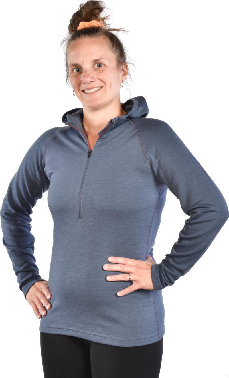 100% Merino, Half Zip Hoody, 260gm - Womens - Smoke Blue 1
