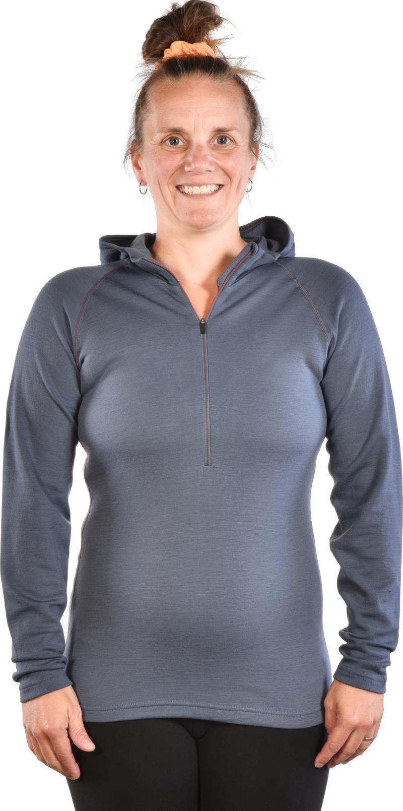 100% Merino, Half Zip Hoody, 260gm - Womens - Smoke Blue 2