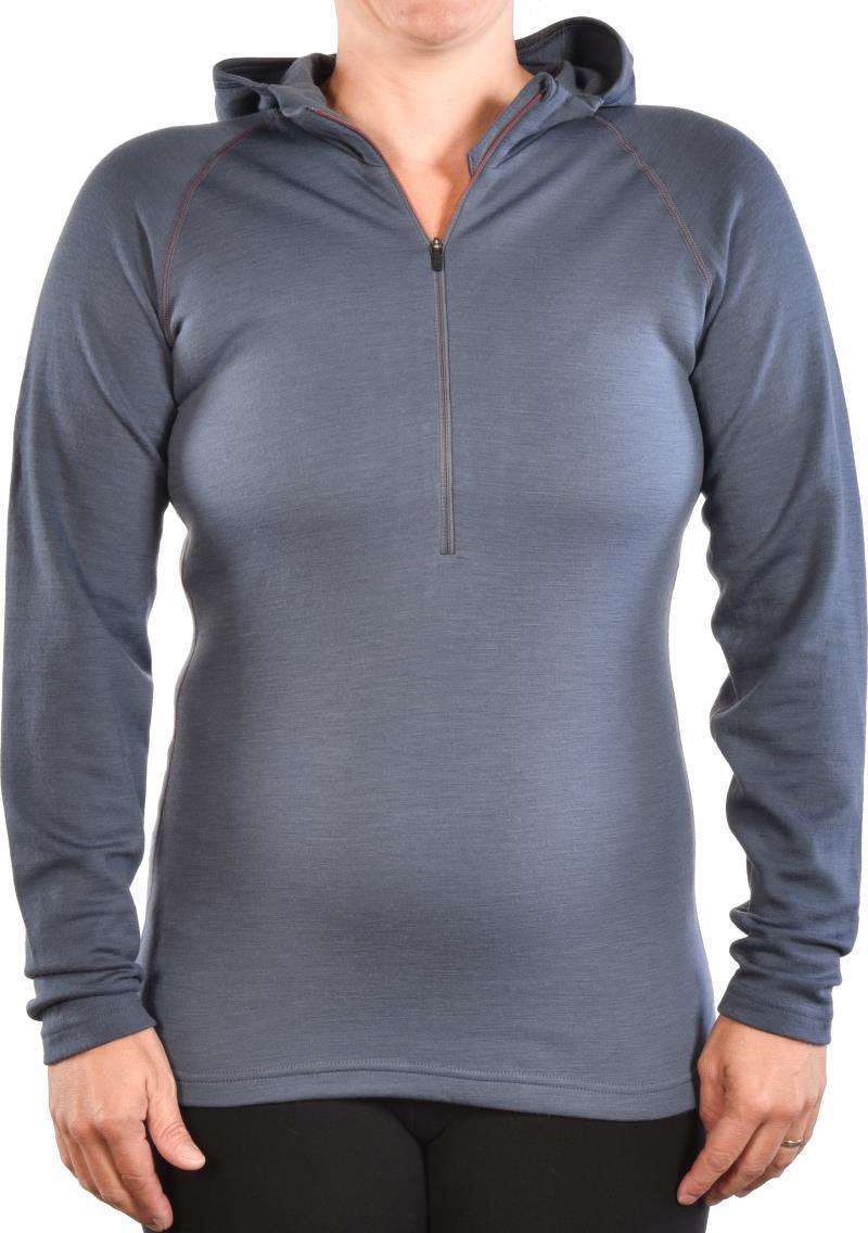 100% Merino, Half Zip Hoody, 260gm - Womens - Smoke Blue 3