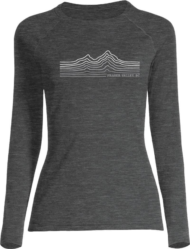 100% Merino, LS T-Shirt, 160gm - Fraser Valley, BC - Womens - charcoal w/grey 1