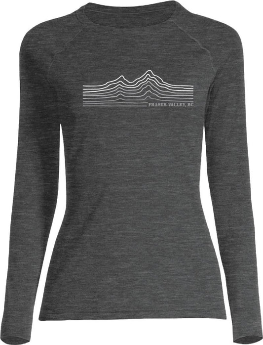 100% Merino, LS T-Shirt, 160gm - Fraser Valley, BC - Womens - charcoal w/grey 1