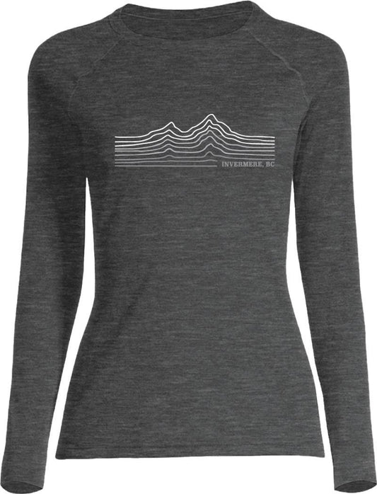 100% Merino, LS T-Shirt, 160gm - Invermere, BC - Womens - charcoal w/grey 1
