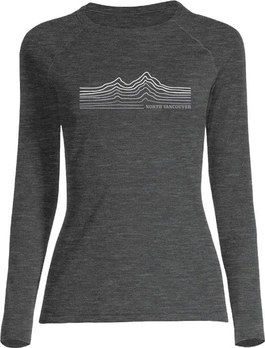 100% Merino, LS T-Shirt, 160gm - North Vancouver - Womens - charcoal w/grey 1