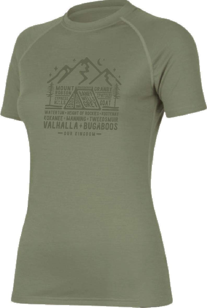 100% Merino, Our Kingdom, Front 1-Color SS T-Shirt 160gm - Womens - Sage 1