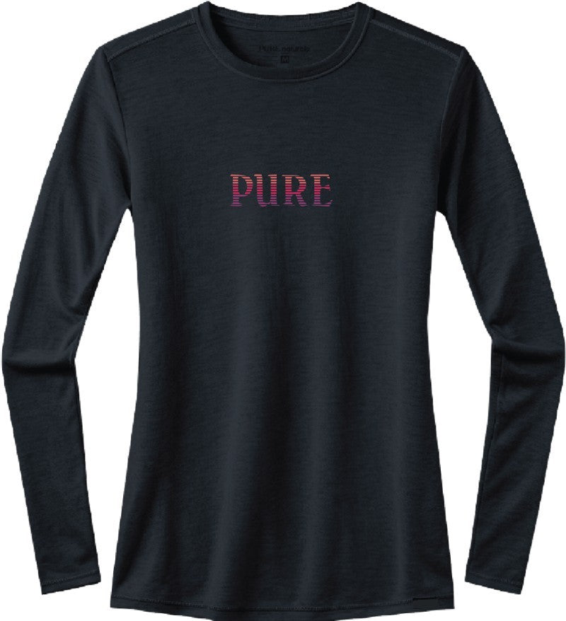 100% Merino, PURE Stripe, LS T-Shirt, 200gm - Womens - midnight coal 1