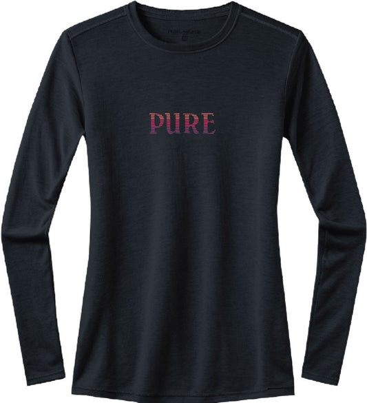 100% Merino, PURE Stripe, LS T-Shirt, 200gm - Womens - midnight coal 1