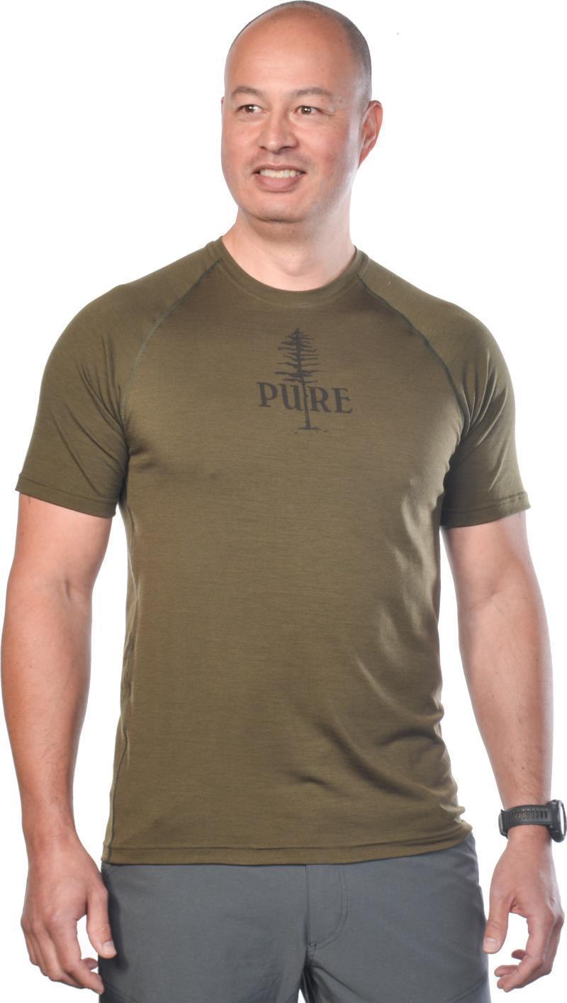 100% Merino, PURE Tree, SS T-Shirt, 160gm - Mens - Olive 1